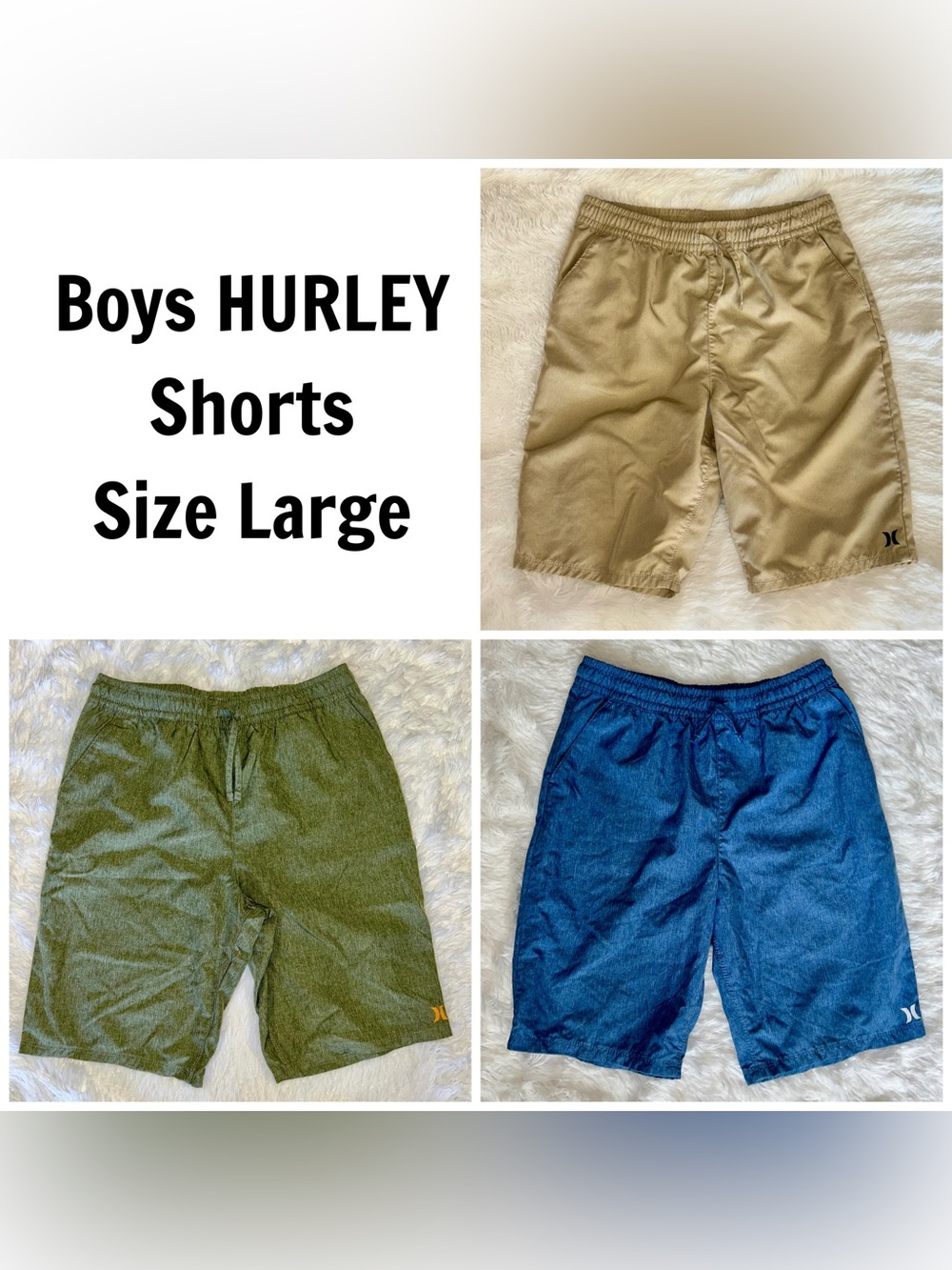 Boys Hurley Dry-Fit Shorts in Tan, Olive, and Navy Size Large